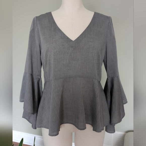 White House Black Market Tops - White House Black Market Women's Blouse Gray Peplum Cotton Top Size 6